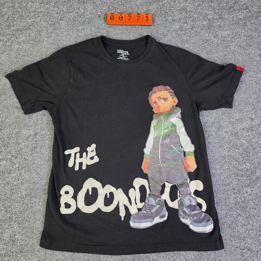 The Boondocks black graphic tee with cartoon character. Size Large